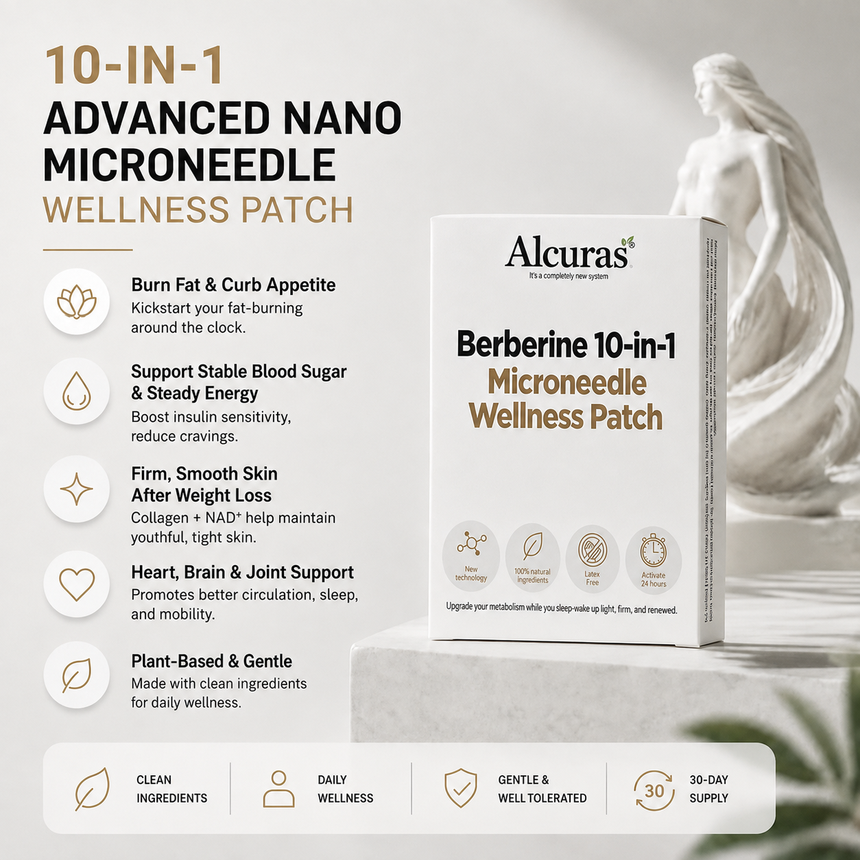Alcuras® Berberine 10-in-1 Nano Microneedle Patch | ✅ Science-Backed Formula | 10-in-1 Advanced Blend | Visible Results in 7 Days 🏅