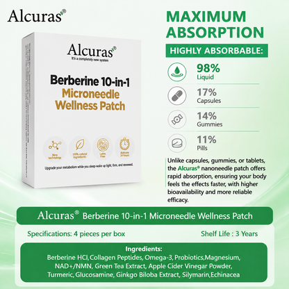 Alcuras® Berberine 10-in-1 Nano Microneedle Patch | ✅ Science-Backed Formula | 10-in-1 Advanced Blend | Visible Results in 7 Days 🏅