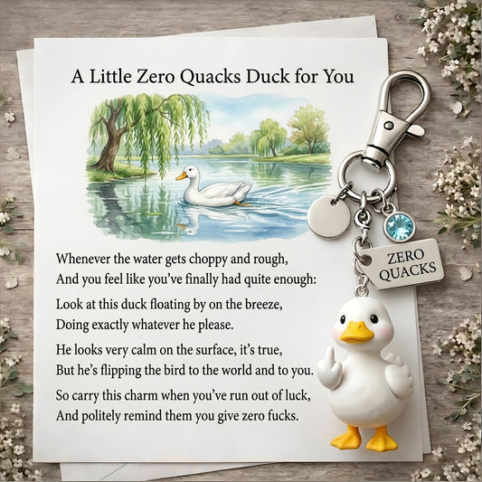 "Zero Quacks Given" Middle Finger Duck Keychain & Poem Card Set - The Ultimate Cheeky Gift!